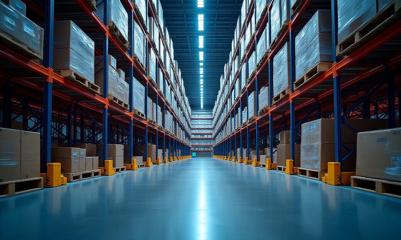 High-security warehouse interior with industrial shelving
