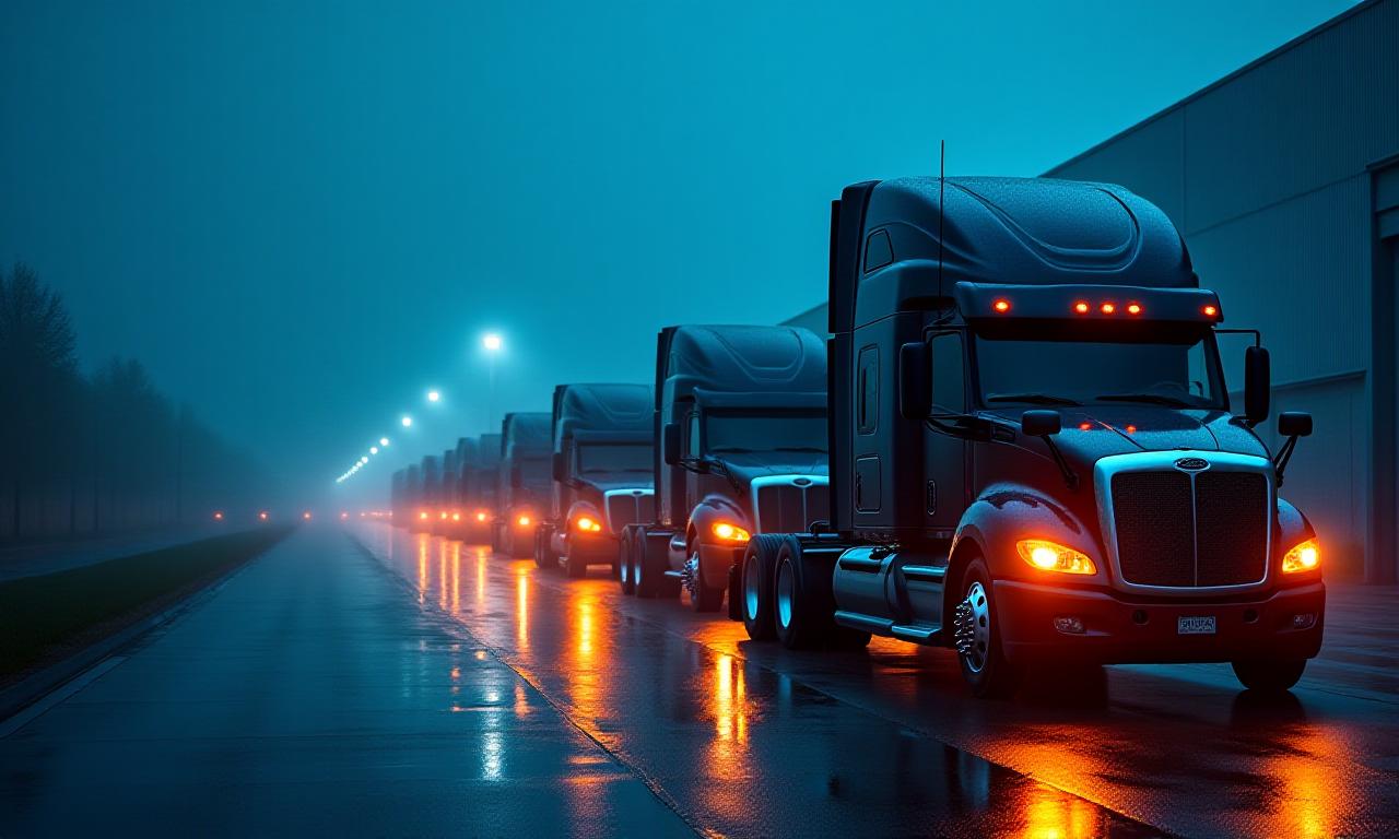 Heavy duty fleet at night with cinematic lighting